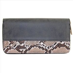 Black/ Brown Snake Print / Python Zip Around Wallet - NWT